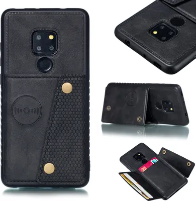 Produktbild von Für HUAWEI MATE 20 Doppelschnalle rutschfest stoßfest Handyhülle mit Karte Slot Bracket schwarz