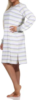 Zdjęcie produktu dla Damska koszula nocna frotte z długimi rękawami i mankietami - w paski - również w rozmiarach plus size; żółty.36-38