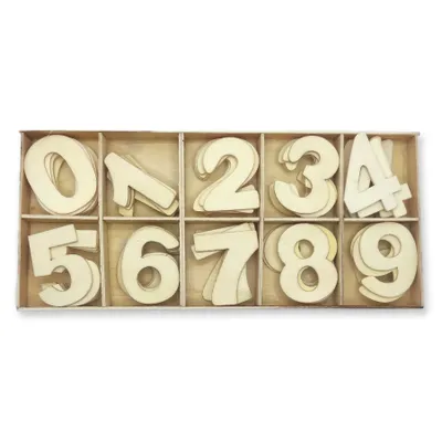 Image de Set de lettres en bois, chiffres naturels 60 pièces, 20 x 8,5 cm