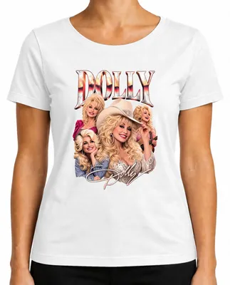 Obrázok produktu pre Dámske tričko s potlačou Dolly Parton, country hudobná legenda, westernová dievča, ikona z Nashvillu, biela farba, veľkosť XXL