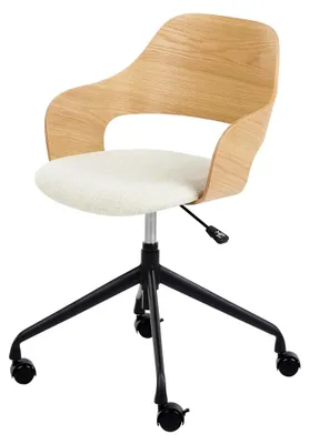 Produktbild von Höhenverstellbarer Bürostuhl in Leinenoptik Hellbeige mit drehbaren, bremsbaren Rollen und Armlehnen