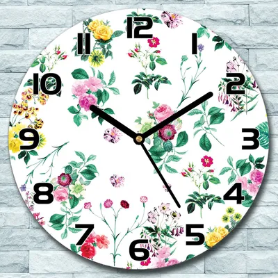 Produktbild von Wanduhr aus Glas Rund fi 30 Bunte Feldblumen Quarz Deko Schlafzimmer Büro