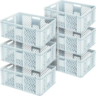 Produktbild von 6x Eurobehälter durchbrochen/Stapelkorb, lebensmittelecht, LxBxH 600 x 400 x 240 mm, weiß