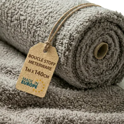 Produktbild von Bouclé Stoff Meterware 1 M x 140 cm Teddystoff – Möbelstoff Polsterstoff für Sofa Sessel Bezug Kissen Decken Gardinen weich und strapazierfähig mit Hellgrau