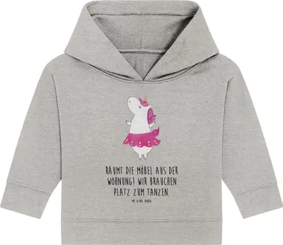 Produktbild von Mr. & Mrs. Panda Organic Baby Hoodie Einhorn Ballerina 12. - 18. Monat - Heather Grey - Geschenk, Einhörner, Kapuzensweatshirt, Lebensfreude, Wohnung, Geburtstag, Feiern