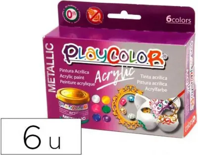 Produktbild von Playcolor Acrylic, Schwarz, Blau, Grün, Rot, Weiß, Gelb, Acrylfarbe, Flüssigkeit, 40 ml, 6 Stück(e)