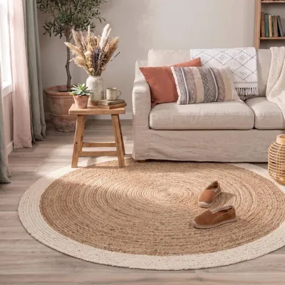 Image de Volero - Tapis en jute - Fair Rond Naturel/Blanc - Ø 100 cm