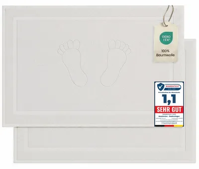 Image de Komfortec Tapis de bain 2 pièces, Tapis de douche en éponge, Tapis de douche lavable & Tapis de bain, 800 g/m² &100% coton, Absorbant & Séchage rapide, 50 x 80 cm, Blanc