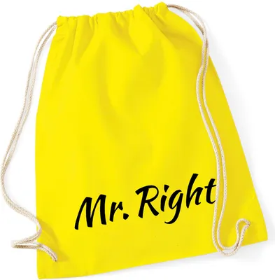 Produktbild von Huuraa Turnbeutel Mr. Right Schriftzug 12 Liter Yellow Baumwolle Rucksack Geschenkidee