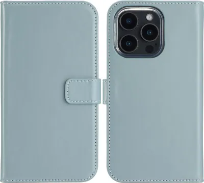 Image de Selencia Bibliothèque en cuir véritable pour l'Apple iPhone 16 Pro - Air Blue