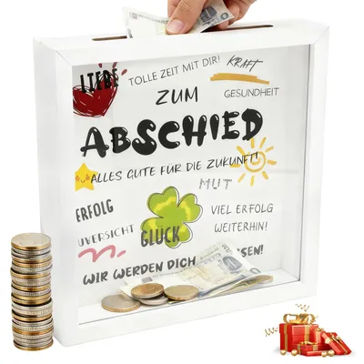 Produktbild von Sparschwein mit Bilderrahmen – Abschiedsgeschenk für Kollegen und Vorgesetzte – Glücksbringer für Jobwechsel, Ruhestand und Abteilungswechsel – Weiß, „Alles Gute für die Zukunft“
