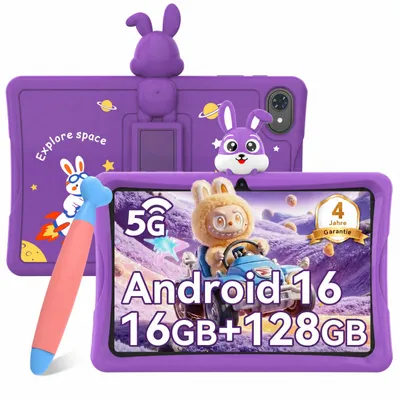 Produktbild von Kingrid-Tabwee K10 Kids 10.1" Rosa Tablet, Google Kids Space, 4GB+128GB, Android 16 5G WiFi Tablet für Kind mit Kindgerechte Hülle und Stift, 5000mAh