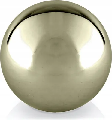 A single, reflective gold sphere on a white background.