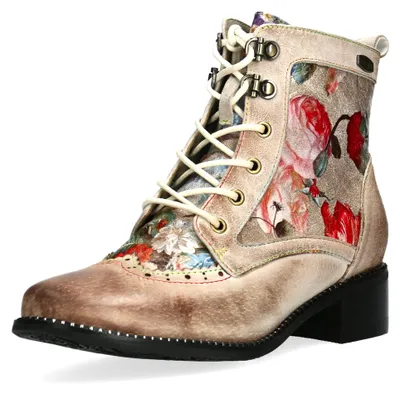Produktbild von Laura Vita Damen Schnürstiefelette Blumenmuster und Budapester-Muster Emcmao 72, Größe:40 EU, Farbe:Beige