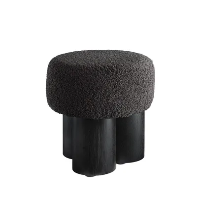 Produktbild von SalesFever Sitzpouf | rund Ø 50 cm | Sitzfläche aus Teddyfell | B 50 x T 50 x H 49 cm | Schwarz – Grau