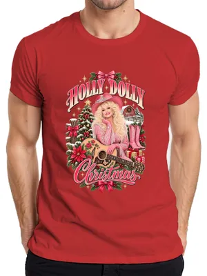 Produktbild von Holly Dolly Christmas Country Western Cowgirl Gitarre Nashville Herren T-Shirt, Rot, XXL