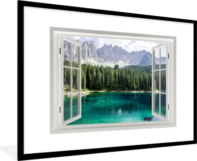 Produktbild von MuchoWow® MuchoWow® Gerahmtes Poster Aussicht - Bäume - Wasser 90x60 cm - Poster mit zchwarzem Bilderrahmen - Wanddekoration - Fotos