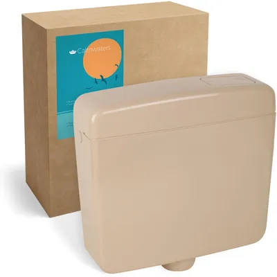 Produktbild von Calmwaters® Spülkasten Beige mit Spül-Stopp-Funktion, 6-9 Liter Spülmenge, Aufputzspülkasten WC schmal, flacher Spülkasten Elements, Aufputz-Montage, Start-Stopp-Taste, Beige-Bahamabeige, 29HB2716