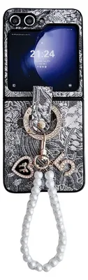 Immagine prodotto di Per Samsung Galaxy Z Flip7 FE / Flip6 5G Custodia protettiva a bastoncino con catena ad anelli