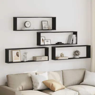 Obrázok produktu pre Maison Exclusive - Kockové regály 4 ks. Čierny dubový vzhľad 100x15x30 cm