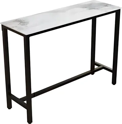 Zdjęcie produktu dla Stół barowy Milano - 120 cm - Marmurowy wygląd - Biały/szary - Nowoczesny/stół barowy do kuchni i salonu