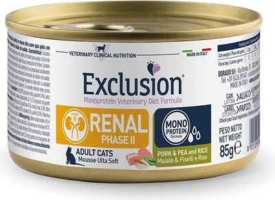 Produktbild von Exclusion Renal Cat Schwein & Erbse Phase II 85 g Katzennassfutter