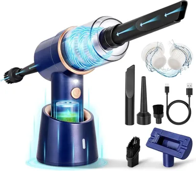 Immagine prodotto di Aspirapolvere portatile senza fili - Mini aspirapolvere - Per auto e casa - Funzione 3-in-1 - Potenza di aspirazione di 9000 Pa - Colore: blu