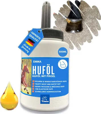 Produktbild von Huföl Pferde mit Pinsel 480 ML Oleo Hoof - Hufbalsam Pferde - Huffett Pferde I Hufpflege Hufe  Strahl I gegen trockene Hufe I Huffestiger Hufsalbe