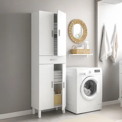 Immagine prodotto di Dmora Armadio Multiuso Grande Amiga 29x182h cm Bianco Bianco Lucido, 4 Ante un Cassetto
