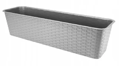 Produktbild von Galicja Balkonkasten rechteckig, grau, 60x17x15 cm (L x B x H), Rattan-Optik aus Kunststoff, wetterbeständig, für Balkon, Terrasse, Fensterbank & Garten
