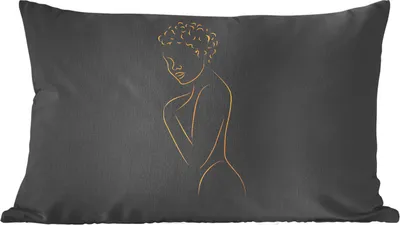 Produktbild von MuchoWow® Zierkissen Sofakissen Wohnzimmer Dekokissen 60x40 cm Frau - Schwarz - Gold - Strichzeichnung - Kopfkissen - Polster mit Foto