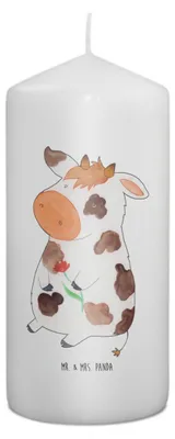 Produktbild von Mr. & Mrs. Panda Kerze Kuh 15 x 7 cm - Weiß - Geschenk, Erinnerungslicht, Bauernhof, Motivtion, Milch, Träume, Hof, Stumpenkerze, Bedruckte, Blockkerze, Wachskerze