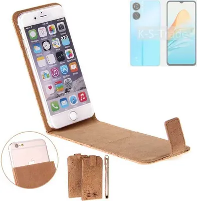 Produktbild von K-S-Trade Handyhülle kompatibel mit ZTE Axon 40 Lite Kork Hülle Flipstyle Case Schutzhülle Kork Case Hülle Flip cover Klapphülle Klapp, braun 1x