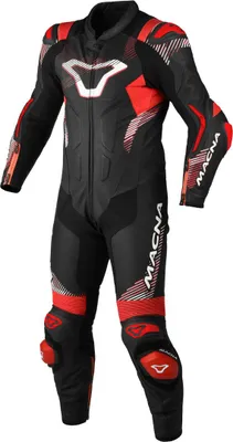 Obrázok produktu pre Macna Armadyl perforovaná jednodielna kožená kombinéza na motorku, čierna/červená/biela, 54