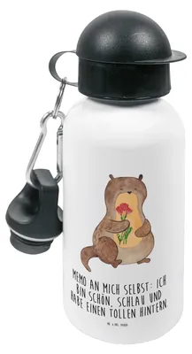 Produktbild von Mr. & Mrs. Panda Wasserflasche Otter Blumenstrauß - Weiß - Geschenk, Fischotter, outdoor trinkflasche, Kinder, Kindertrinkflasche, Kindergarten, Selbstliebe, Süß, Positiv