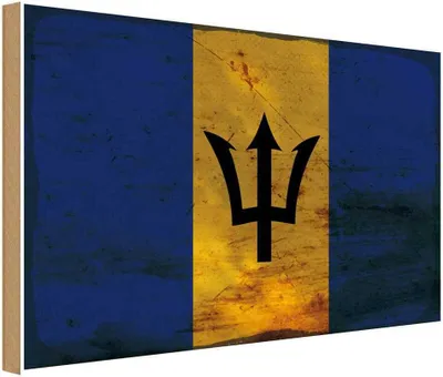Produktbild von vianmo Holzschild 12x18 cm Barbados Rost Flagge Fahne Wappen