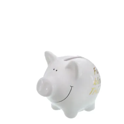 Produktbild von Sparschwein "Für kleine Träume " weiß mit farbigen Aufdruck