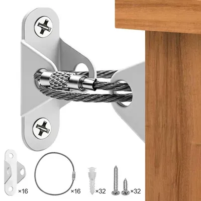 Produktbild von 16er-Set Möbel-Umkippschutz aus Metall, vielseitige Befestigungsbänder und Wandanker, kindersicher, schützt Babys, Kinder und Haustiere vor Umkippen