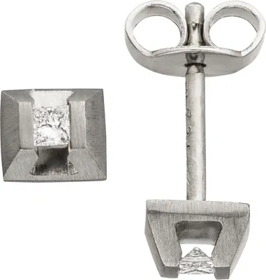 Produktbild von Ohrstecker eckig 950 Platin matt 2 Diamanten Ohrringe Platinohrringe