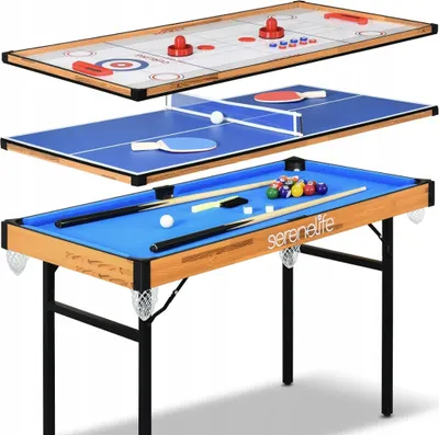 Produktbild von SereneLife 4-in-1/5-in-1 Multifunktionstisch – inkl. Billardtisch, Tischtennisplatte, Tischkicker, Kickertisch, Airhockey Tisch, Shuffleboard & Bowlin