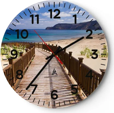 Produktbild von Wanduhr - Rund - Glasuhr - Ozean Strand Sand Ufer - 40x40cm - Schleichendes Uhrwerk - Lautlos - zum Aufhängen bereit - Dekoration Modern - Wanddekoration aus Glas - C4AR40x40-2544