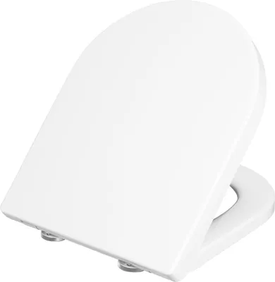 A white toilet seat is shown from a slightly elevated diagonal angle against a white background.