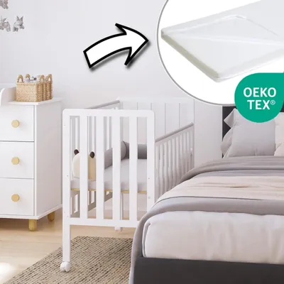 Produktbild von ZEE BAMBI Mint Set Beistellbett Baby mit Rollen + Wickelkommode 3-fach höhenverstellbar Kinder Bett mit Absenkbarer Seite Gitterbett & Kommode