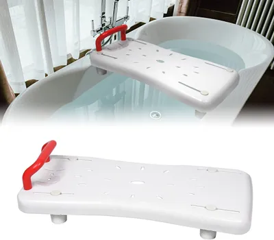Produktbild von NAIZY Badewannenbrett 70cm lang Badewannensitz Senioren mit Rot Griff und Seifenablage, Einstellbar Wannensitz Sitzbrett für Badewanne für Erwachsene bis max.150kg