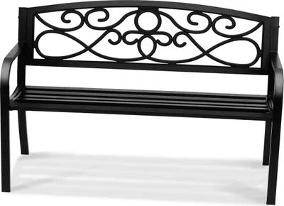 Image de Banc d'extérieur, banc de jardin en métal de 127 cm pour l'extérieur, capacité de charge de 250 kg, banc de jardin d'extérieur avec dossier et accoudoirs, banc de terrasse pour jardin, parc, cour, porche