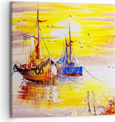 Produktbild von Bild auf Leinwand - Leinwandbild - Boote Sonne Meer Reisen - 70x70cm - Wand Bild - Wanddeko - Leinwanddruck - Bilder - Kunstdruck - Wanddekoration - Leinwand bilder - Wandkunst - AC70x70-2882