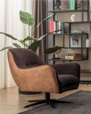 Productafbeelding van Fauteuil, orenfauteuil, cocktailfauteuil, kunstleer, stof, woonkamer, bruin