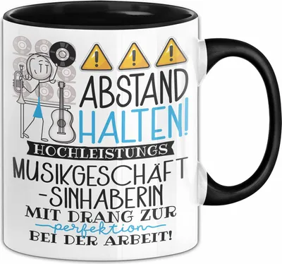 Produktbild von Musikgeschäftsinhaberin Tasse Geschenk Lustig Abstand Halten Hochleistungs-Musikgeschäftsinhaberin Mit Drang Zur Perfektion Bei Der Arbeit (Schwarz)