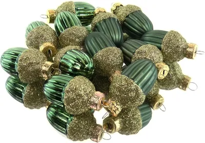 Produktbild von Weihnachtsanhänger Eicheln Piniengrün Ø 3 cm aus Glas - 12er Set
