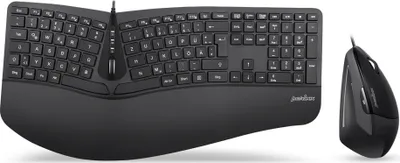 Produktbild von Perixx PERIDUO-505BDE USB Keyboard and mouse set German, QWERTZ Black Ergonomic, Gel wrist support mat, Multimedia buttons